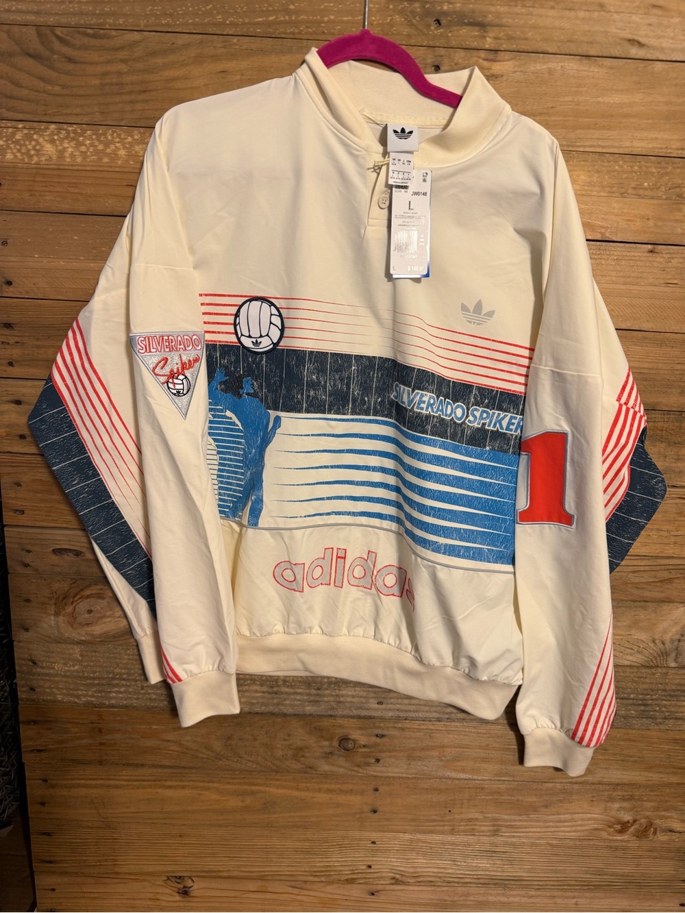 Adidas Women rCream Graphic Pullover Sweater - Blue & Red Accents